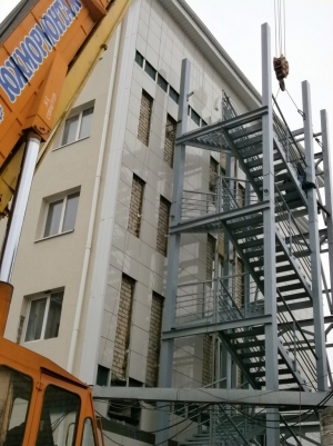 Fire escape staircase metal structure