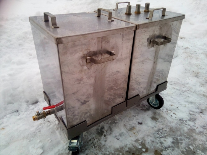 Trolley with Stainless Steel Containers designed for transportation of glue