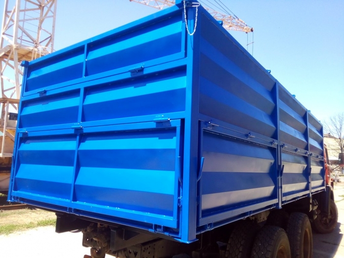 Metal indoor tipper body (container-grain) under the vehicle's chassis KAMAZ for transportation of grain products and other bulk products